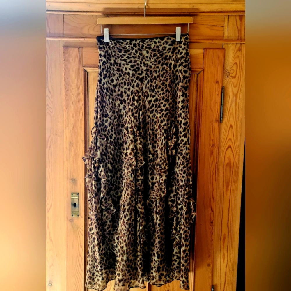 Ralph Lauren leopard print silk chiffon ruffled skirt, 2X